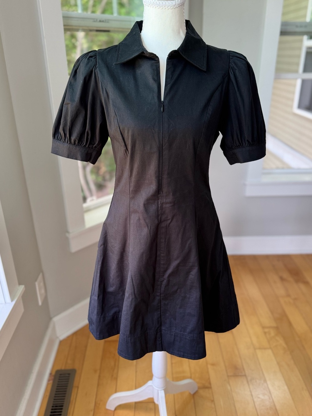 Entro Black Short Sleeve Cotton Poplin Fitted A Line Mini Shirt Shirt Sz Medium